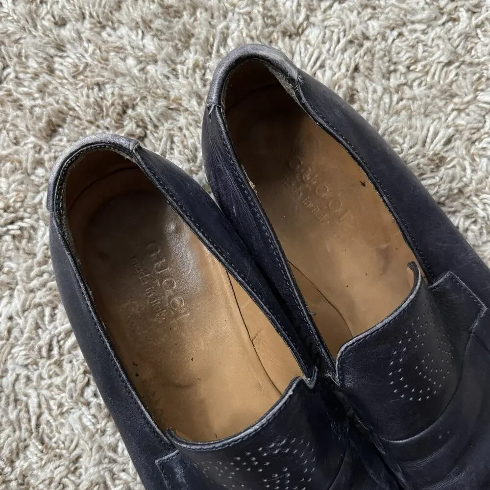 Vintage Gucci GG Monogram Punched Leather Loafers Slip On Black Men’s Size 9 D